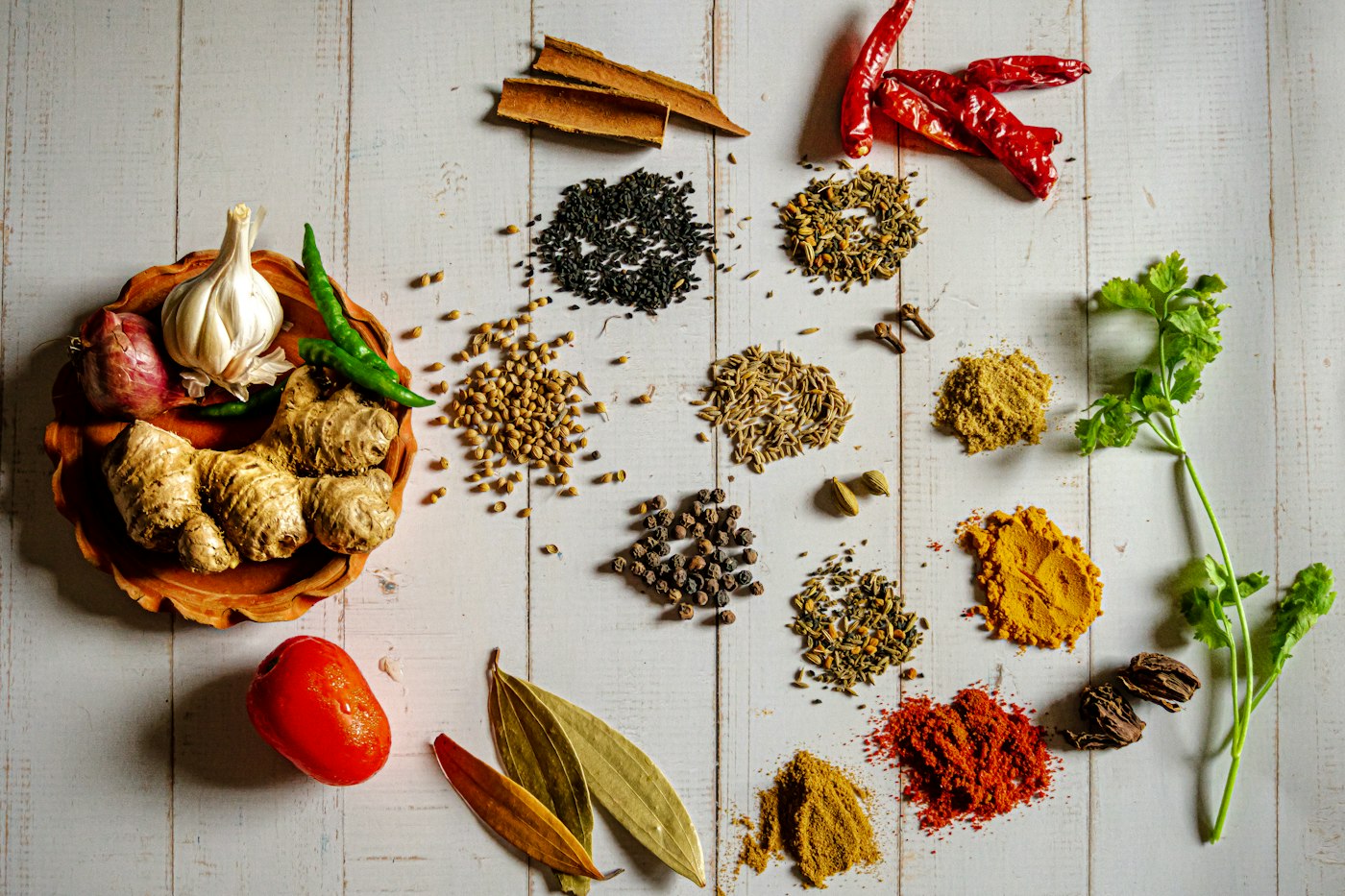 Indian Spices on Rustic Wood